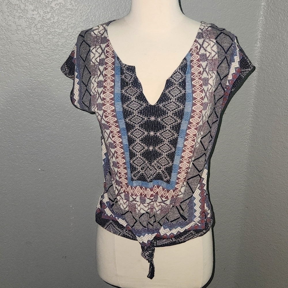 LUCKY Brand Paisley Print Tie Knot Top Small /Petite